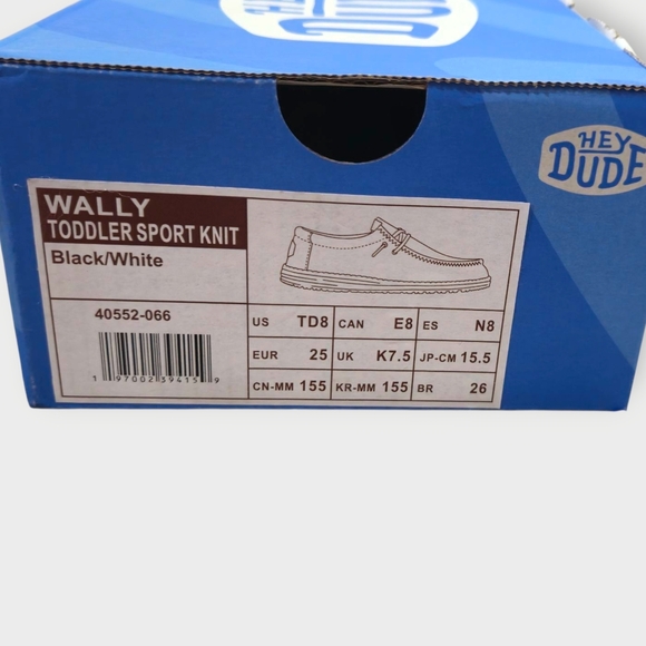 Hey Dude Wally Stretch Toddler Shoes Sz 8 Black White Lace Up Round Toe Sneakers - Picture 6 of 8